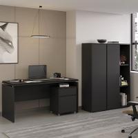 Conjunto De Escritório Office 3 Peças Mesa Gaveteiro Armário - Preto Preto - 1