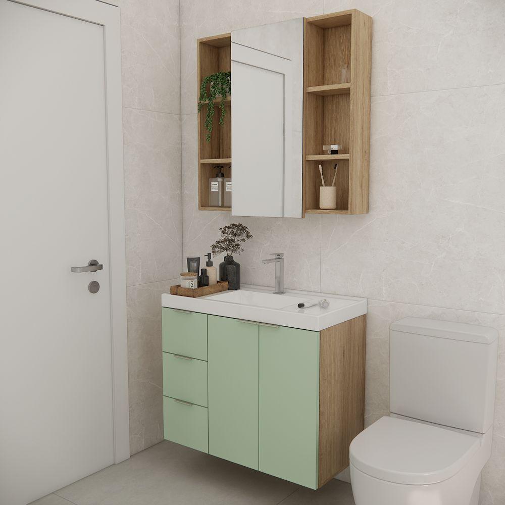 Conjunto De Banheiro Sem Cuba Vittare 80cm Estilare CNJ5007 Carvalho-verde Gaveta Esquerda - 1