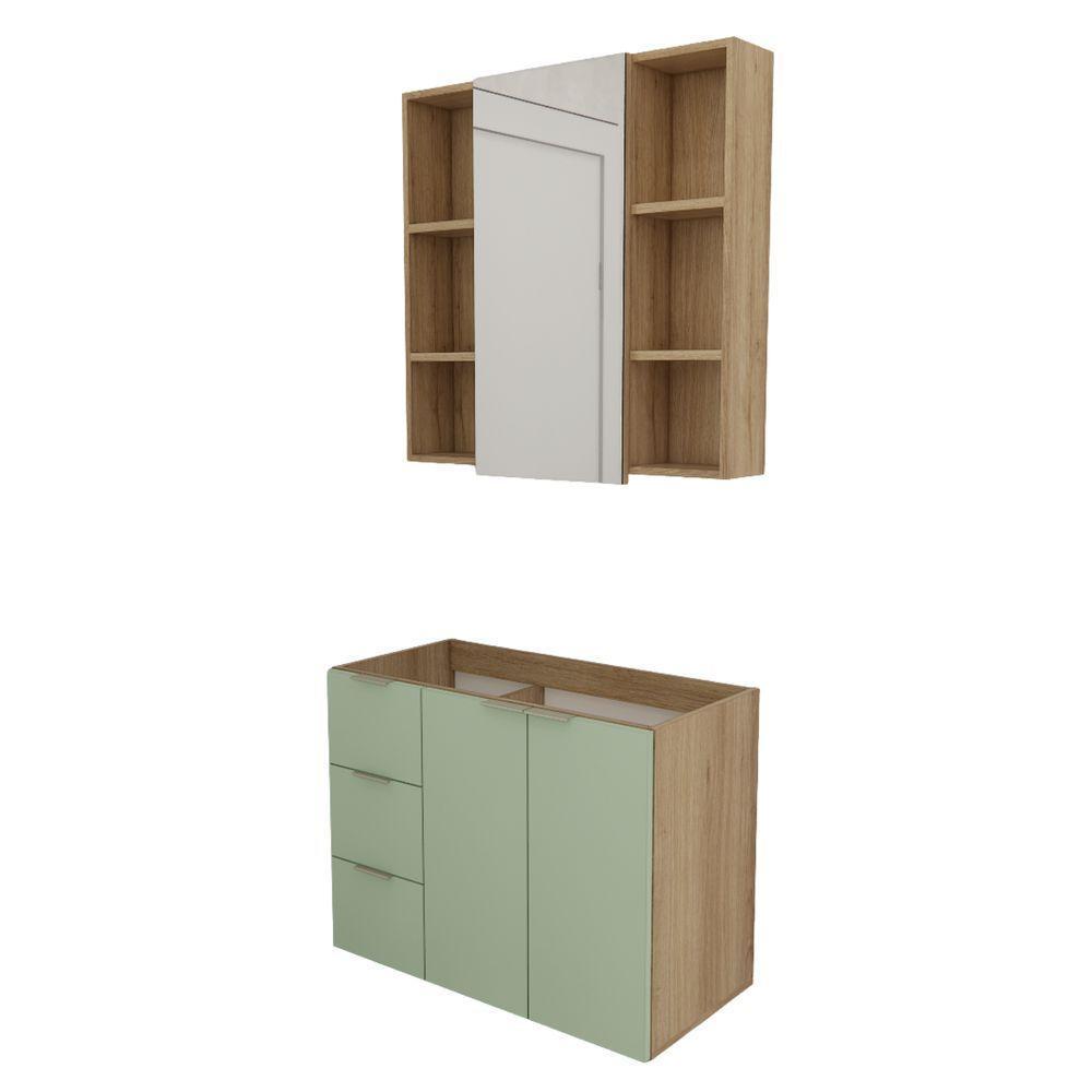 Conjunto De Banheiro Sem Cuba Vittare 80cm Estilare CNJ5007 Carvalho-verde Gaveta Esquerda - 2