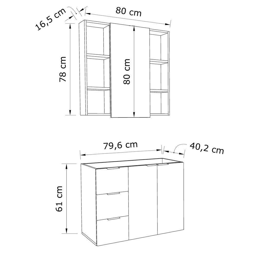 Conjunto De Banheiro Sem Cuba Vittare 80cm Estilare CNJ5007 Carvalho-verde Gaveta Esquerda - 3