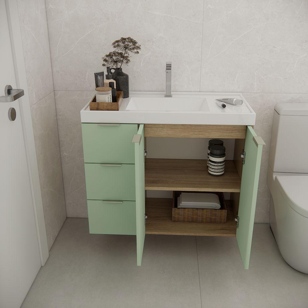 Conjunto De Banheiro Sem Cuba Vittare 80cm Estilare CNJ5007 Carvalho-verde Gaveta Esquerda - 4