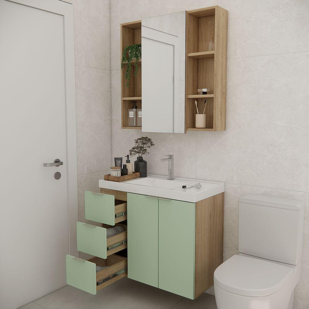 Conjunto De Banheiro Sem Cuba Vittare 80cm Estilare CNJ5007 Carvalho-verde Gaveta Esquerda - 5