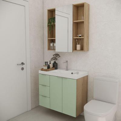 Conjunto De Banheiro Sem Cuba Vittare 80cm Estilare CNJ5007 Carvalho-verde Gaveta Esquerda