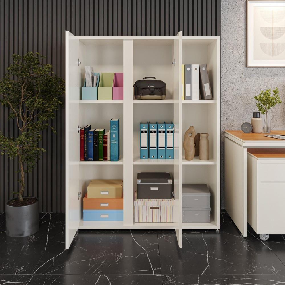 Conjunto De Escritório Office 2 Peças Mesa Armário Alto Tund - Off White E Cedro Off White E Cedro - 8