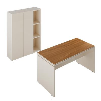 Conjunto De Escritório Office 2 Peças Mesa Armário Alto Tund - Off White E Cedro Off White E Cedro