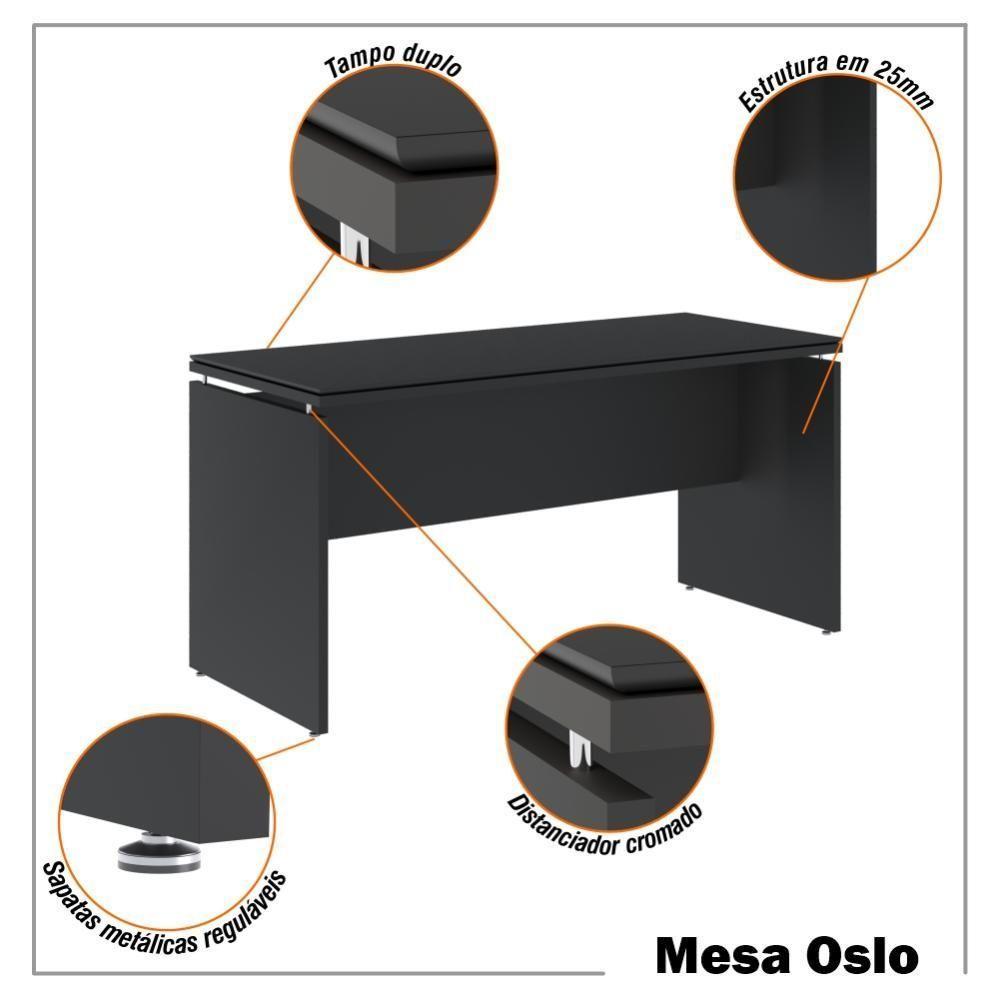 Conjunto De Escritório Office 3 Peças Mesa Gaveteiro Balcão - Preto Preto - 8