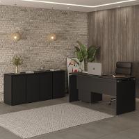 Conjunto De Escritório Office 3 Peças Mesa Gaveteiro Balcão - Preto Preto - 2