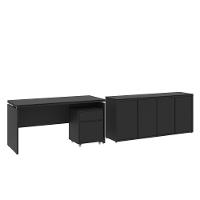 Conjunto De Escritório Office 3 Peças Mesa Gaveteiro Balcão - Preto Preto - 9