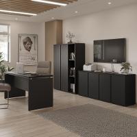 Conjunto De Escritório Office 3 Peças Mesa Balcão Armário Tu - Preto Preto - 1