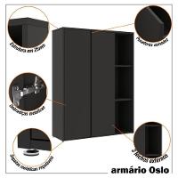 Conjunto De Escritório Office 3 Peças Mesa Balcão Armário Tu - Preto Preto - 8