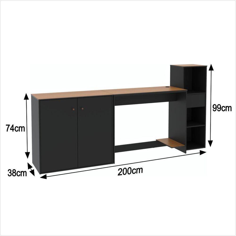 Conjunto De Escritório 3 Peças Tech Office Mesa Armário E Ap - Preto E Cedro Preto E Cedro - 2