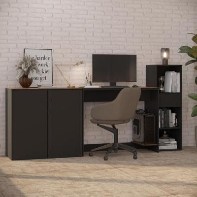 Conjunto De Escritório 3 Peças Tech Office Mesa Armário E Ap - Preto E Cedro Preto E Cedro