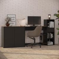 Conjunto De Escritório 3 Peças Tech Office Mesa Armário E Ap - Preto E Cedro Preto E Cedro - 1