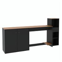 Conjunto De Escritório 3 Peças Tech Office Mesa Armário E Ap - Preto E Cedro Preto E Cedro - 3