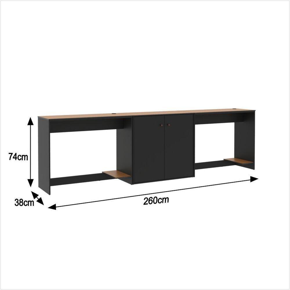 Conjunto De Escritório 3 Peças Tech Office 2 Mesas E 1 Apara - Preto E Cedro Preto E Cedro - 7