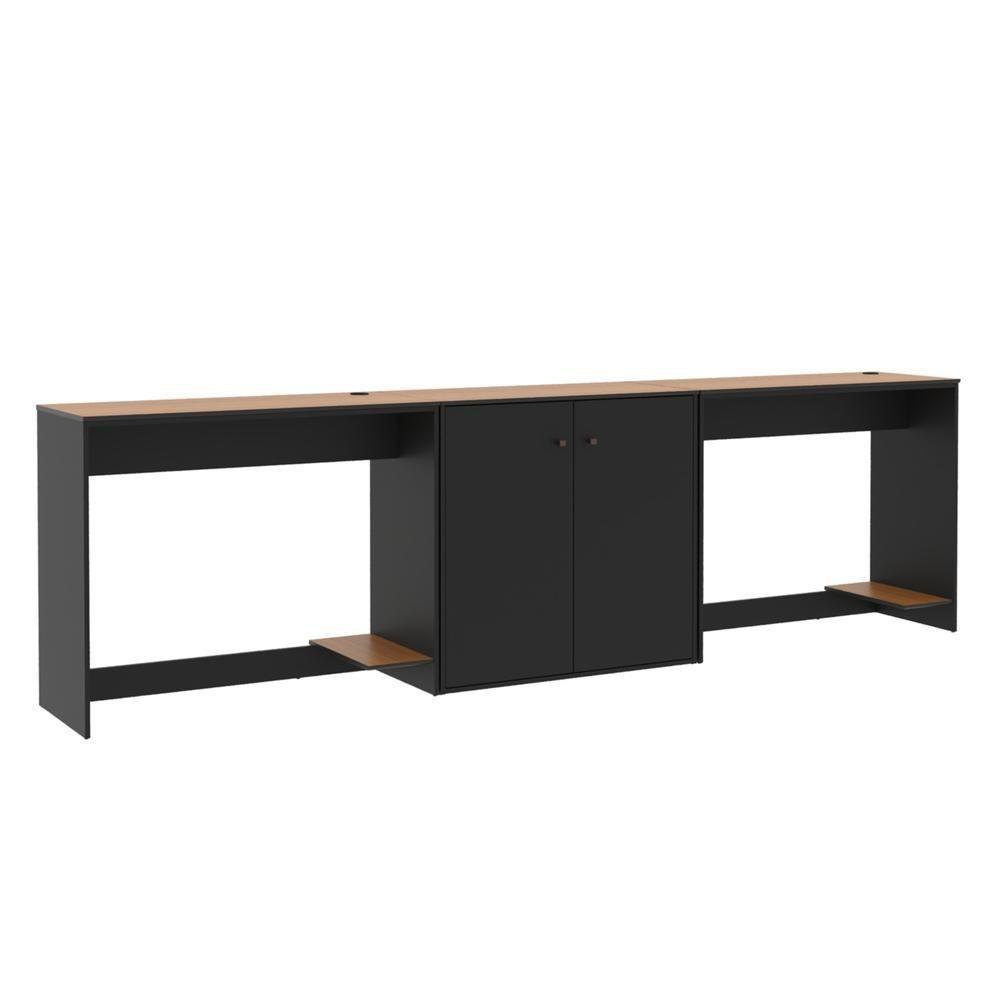 Conjunto De Escritório 3 Peças Tech Office 2 Mesas E 1 Apara - Preto E Cedro Preto E Cedro - 8