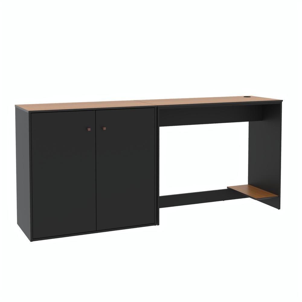 Conjunto De Escritório 2 Peças Tech Office Mesa E Aparador B - Preto E Cedro Preto E Cedro - 3