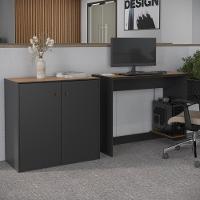 Conjunto De Escritório 2 Peças Tech Office Mesa E Aparador B - Preto E Cedro Preto E Cedro - 1