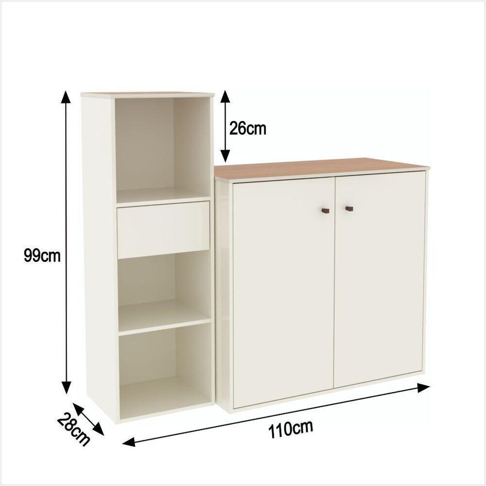 Conjunto De Escritório 2 Peças Tech Office Livreiro E Aparad - Off White E Cedro Off White E Cedro - 2