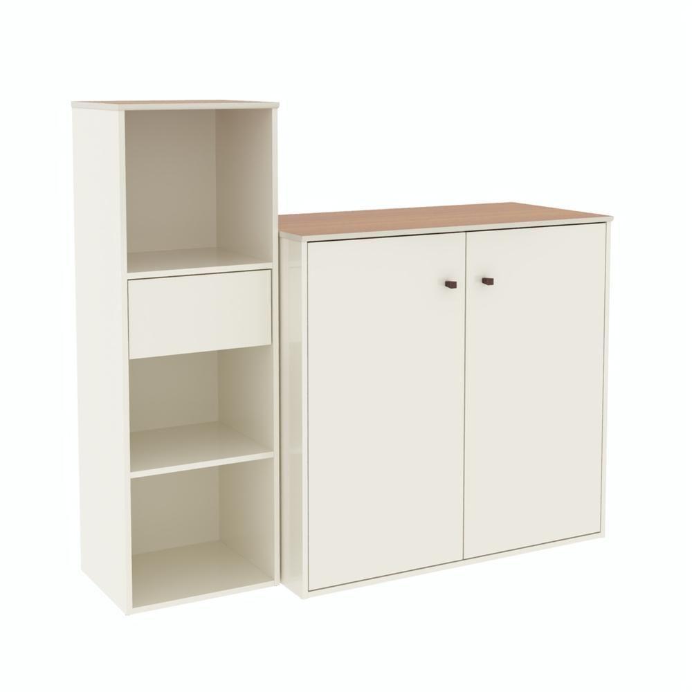 Conjunto De Escritório 2 Peças Tech Office Livreiro E Aparad - Off White E Cedro Off White E Cedro - 3