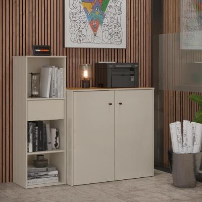 Conjunto De Escritório 2 Peças Tech Office Livreiro E Aparad - Off White E Cedro Off White E Cedro