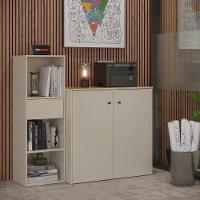 Conjunto De Escritório 2 Peças Tech Office Livreiro E Aparad - Off White E Cedro Off White E Cedro - 1