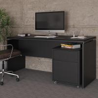 Conjunto De Escritório 2 Peças Mesa Gaveteiro 2 Gavetas Tund - Preto Preto - 1