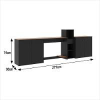 Conjunto De Escritório 4 Peças Tech Office Mesa Livreiro E 2 - Preto E Cedro Preto E Cedro - 2