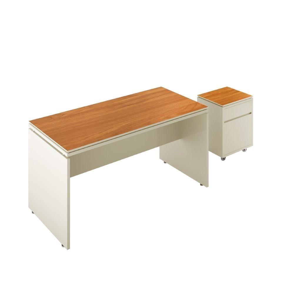 Conjunto De Escritório 2 Peças Mesa Gaveteiro 2 Gavetas Tund - Off White E Cedro Off White E Cedro - 1