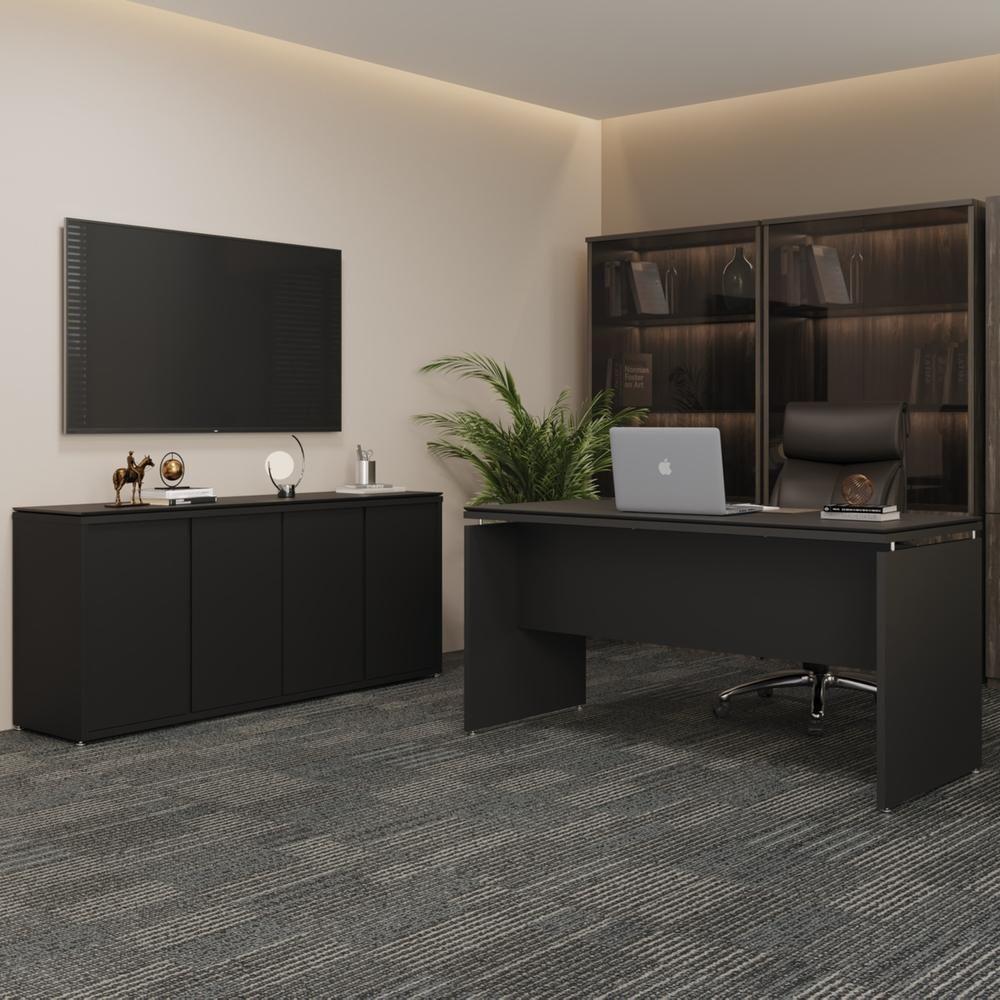 Conjunto De Escritório Office 2 Peças Mesa E Balcão Buffet T - Preto Preto - 1