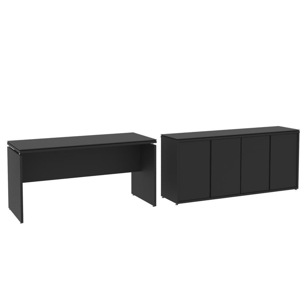 Conjunto De Escritório Office 2 Peças Mesa E Balcão Buffet T - Preto Preto - 7