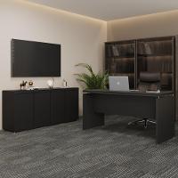 Conjunto De Escritório Office 2 Peças Mesa E Balcão Buffet T - Preto Preto - 1