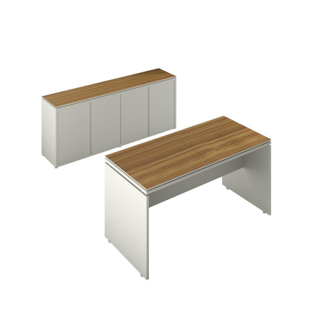 Conjunto De Escritório Office 2 Peças Mesa E Balcão Buffet T - Fendi E Freijó Fendi E Freijó - 1