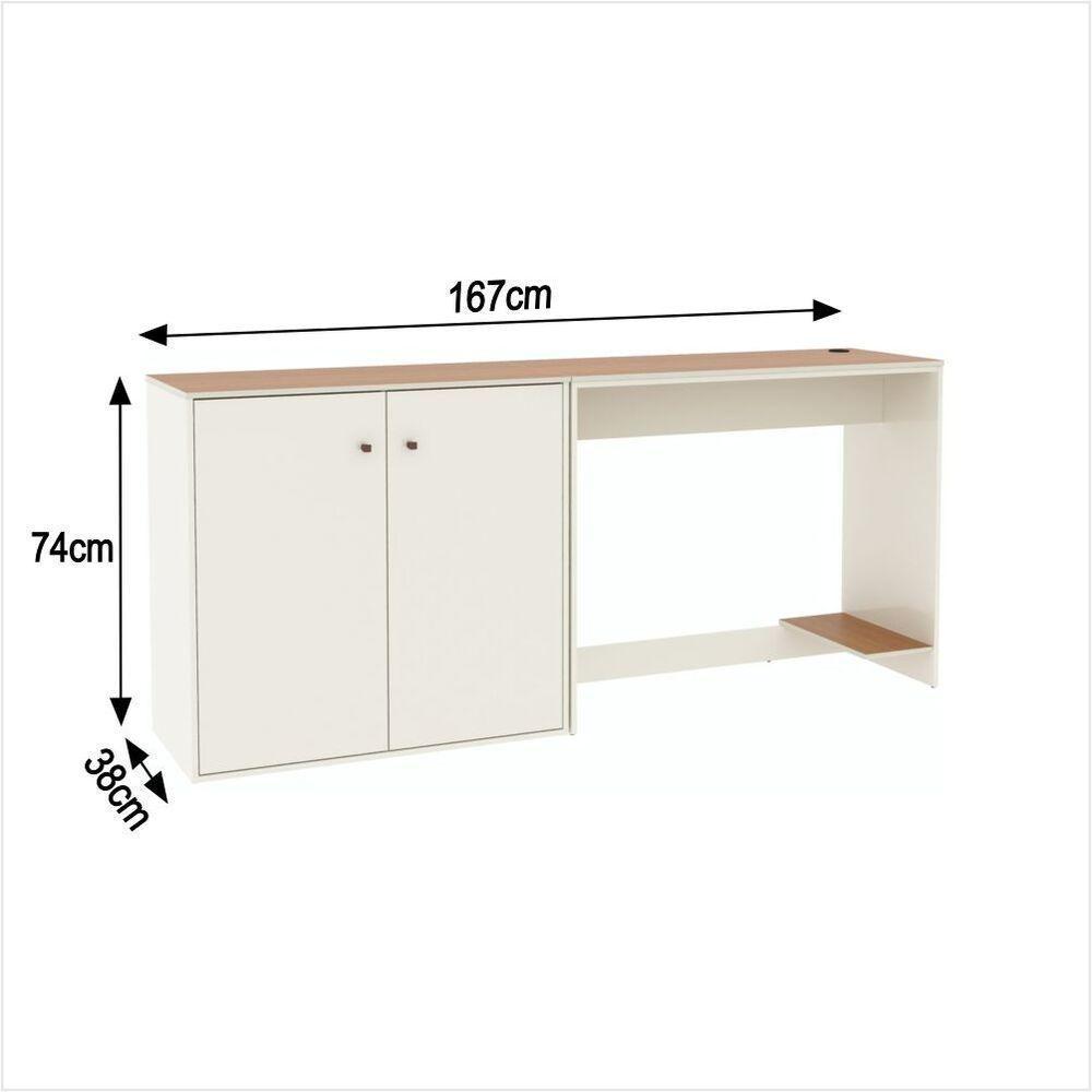 Conjunto De Escritório 2 Peças Tech Office Mesa E Aparador B - Off White E Cedro Off White E Cedro - 2