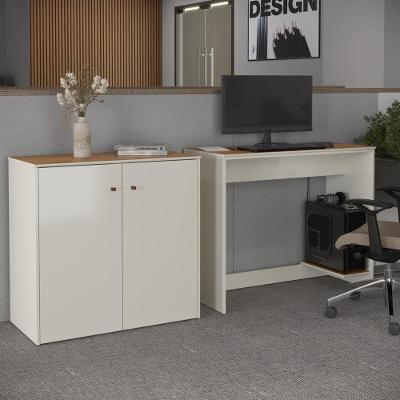 Conjunto De Escritório 2 Peças Tech Office Mesa E Aparador B - Off White E Cedro Off White E Cedro