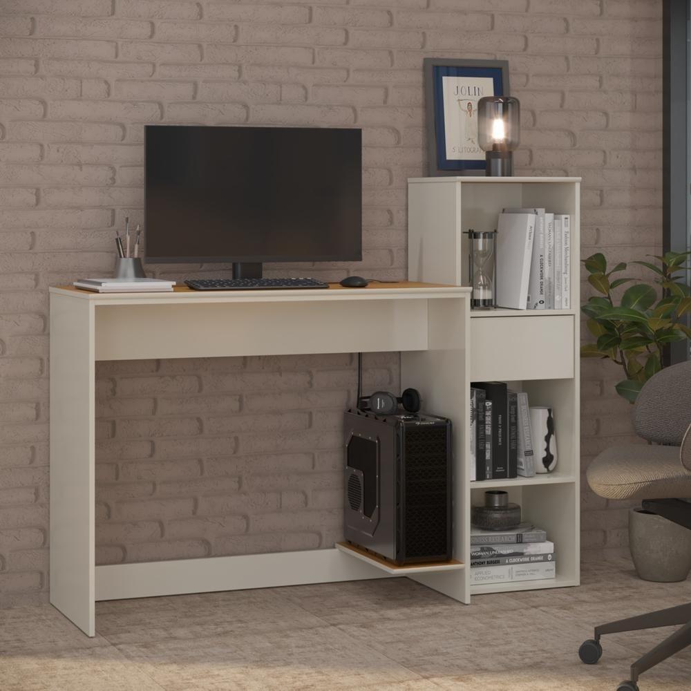 Conjunto De Escritório 2 Peças Tech Office Mesa E Armário Li - Off White E Cedro Off White E Cedro - 1
