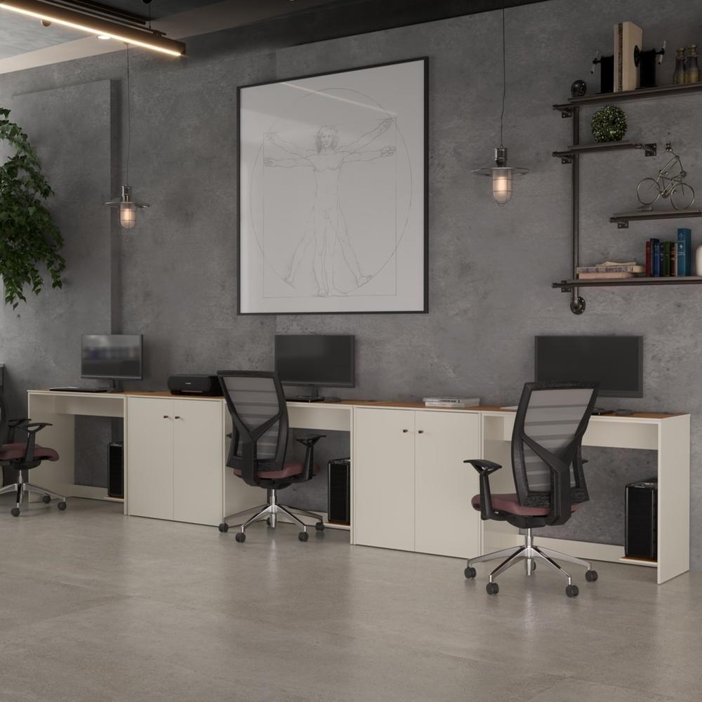 Conjunto De Escritório 5 Peças Tech Office 3 Mesas E 2 Apara - Off White E Cedro Off White E Cedro - 1