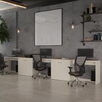 Conjunto De Escritório 5 Peças Tech Office 3 Mesas E 2 Apara - Off White E Cedro Off White E Cedro - 1