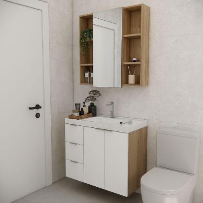 Conjunto De Banheiro Sem Cuba Vittare 80cm Estilare CNJ5007 Carvalho-branco Gaveta Esquerda