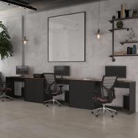 Conjunto De Escritório 5 Peças Tech Office 3 Mesas E 2 Apara - Preto E Cedro Preto E Cedro - 1