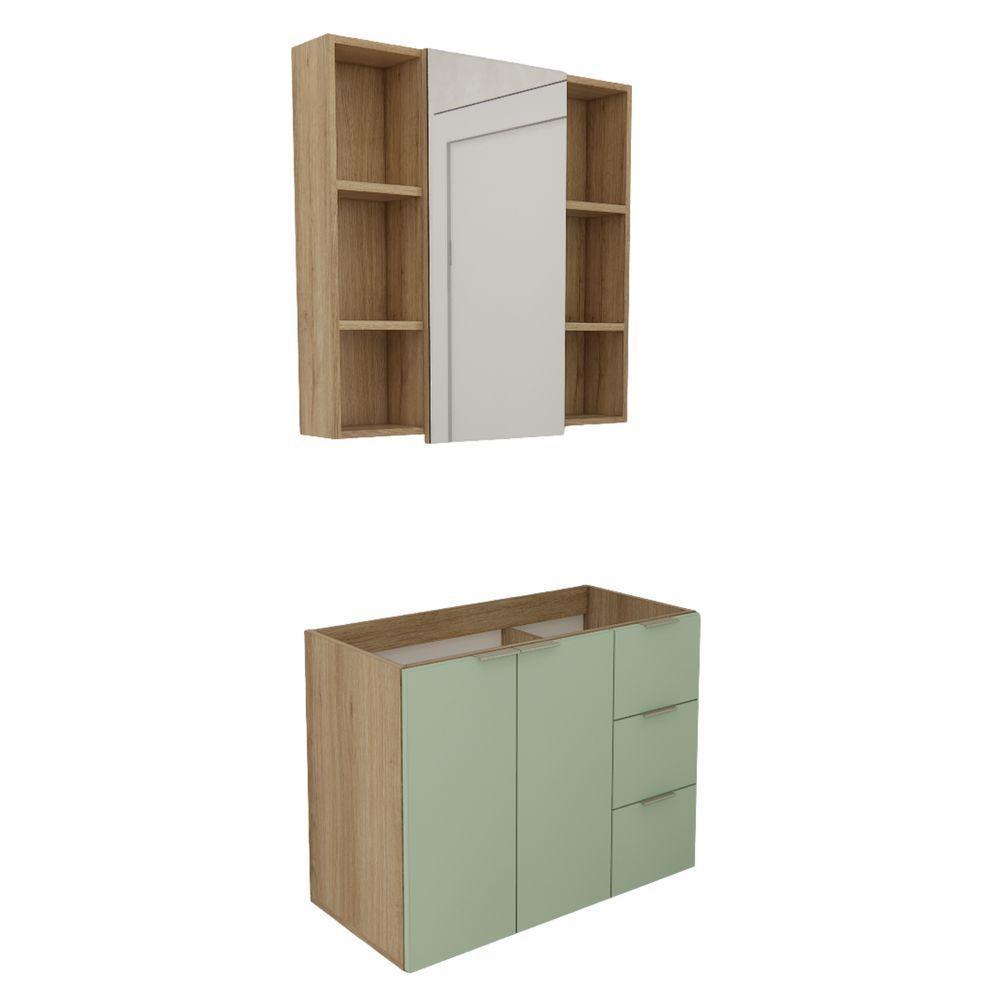 Conjunto De Banheiro Sem Cuba Vittare 80cm Estilare CNJ5006 Carvalho-verde Gaveta Direita - 2