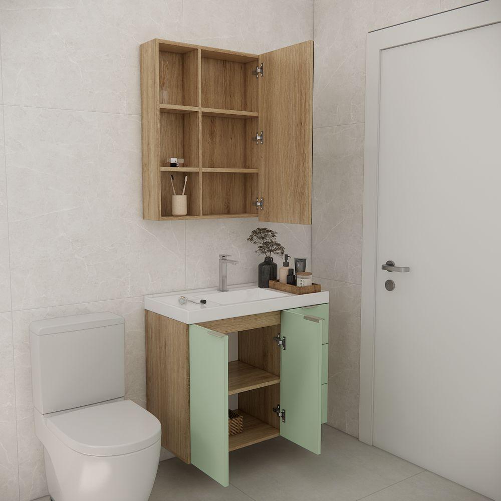Conjunto De Banheiro Sem Cuba Vittare 80cm Estilare CNJ5006 Carvalho-verde Gaveta Direita - 4