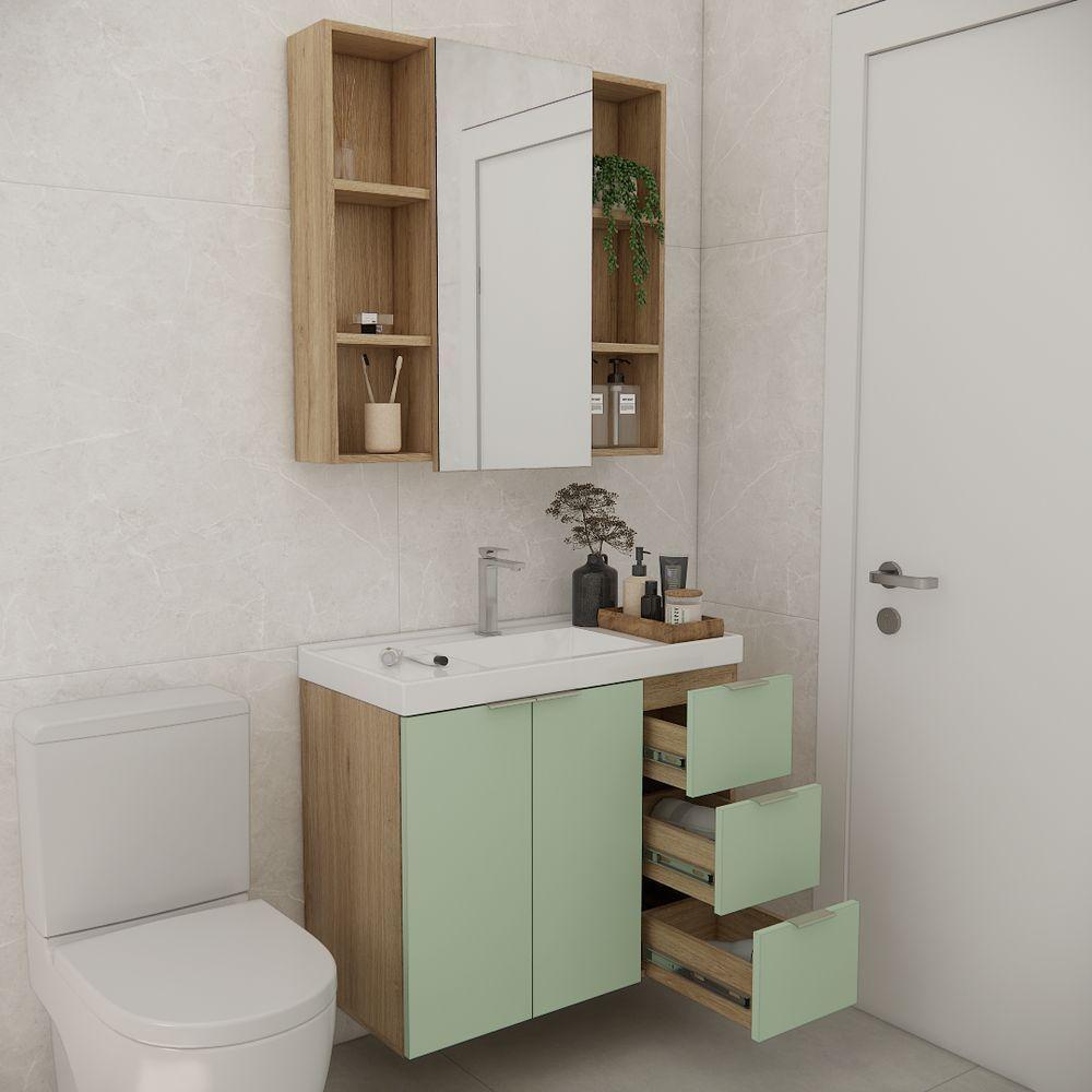 Conjunto De Banheiro Sem Cuba Vittare 80cm Estilare CNJ5006 Carvalho-verde Gaveta Direita - 7
