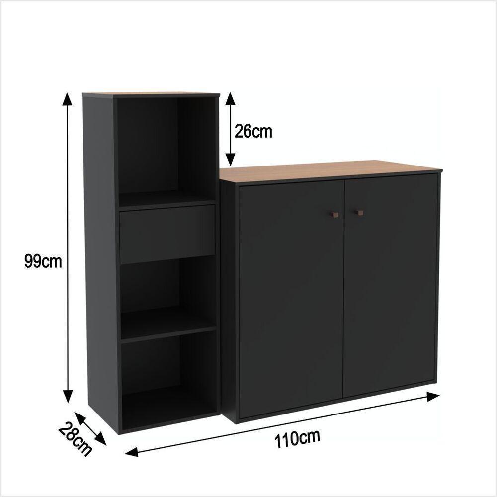 Conjunto De Escritório 2 Peças Tech Office Livreiro E Aparad - Preto E Cedro Preto E Cedro - 3