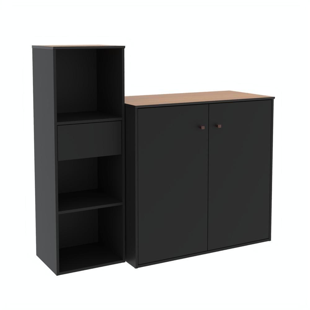 Conjunto De Escritório 2 Peças Tech Office Livreiro E Aparad - Preto E Cedro Preto E Cedro - 4