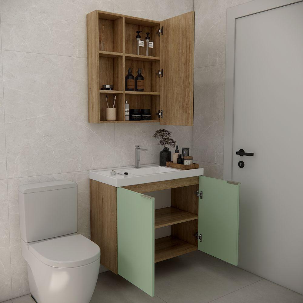 Conjunto De Banheiro Sem Cuba Vittare 80cm Estilare CNJ5005 Carvalho-verde - 5