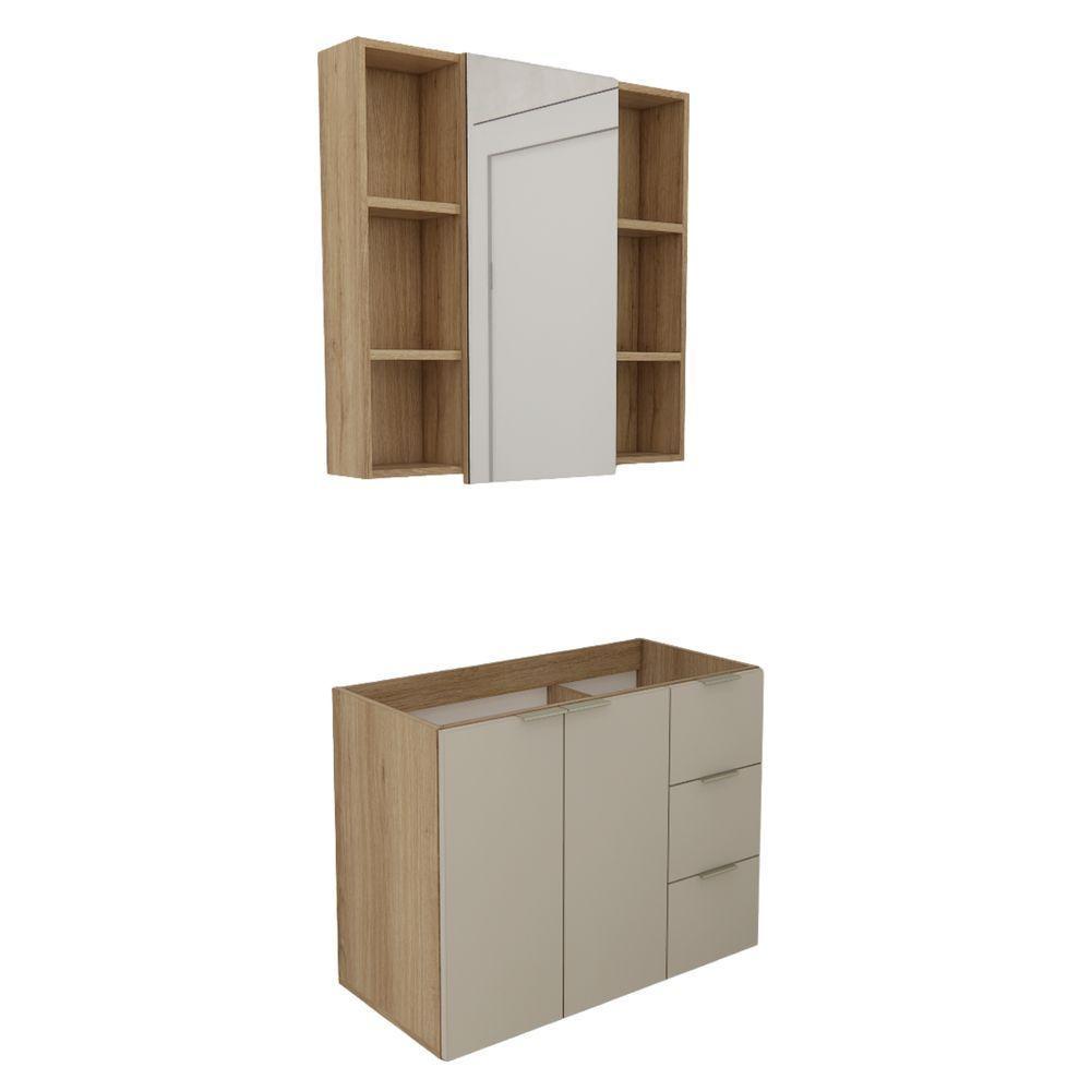 Conjunto De Banheiro Com Cuba Vittare 80cm Estilare CNJ5006 Carvalho-nude Gaveta Direita - 6