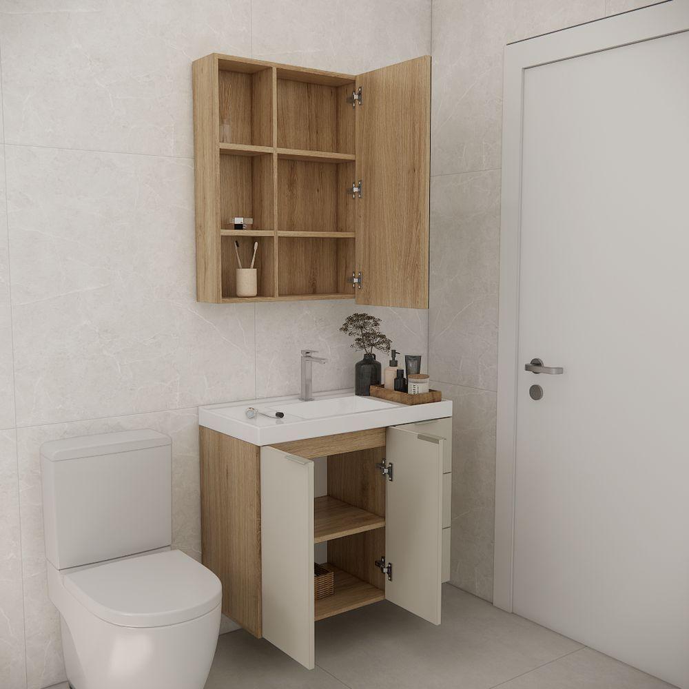 Conjunto De Banheiro Com Cuba Vittare 80cm Estilare CNJ5006 Carvalho-nude Gaveta Direita - 7