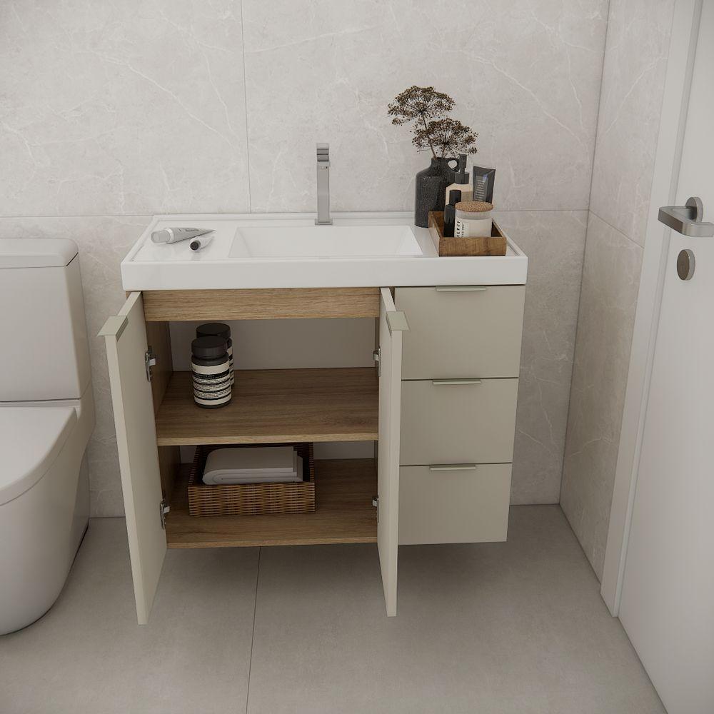 Conjunto De Banheiro Com Cuba Vittare 80cm Estilare CNJ5006 Carvalho-nude Gaveta Direita - 9