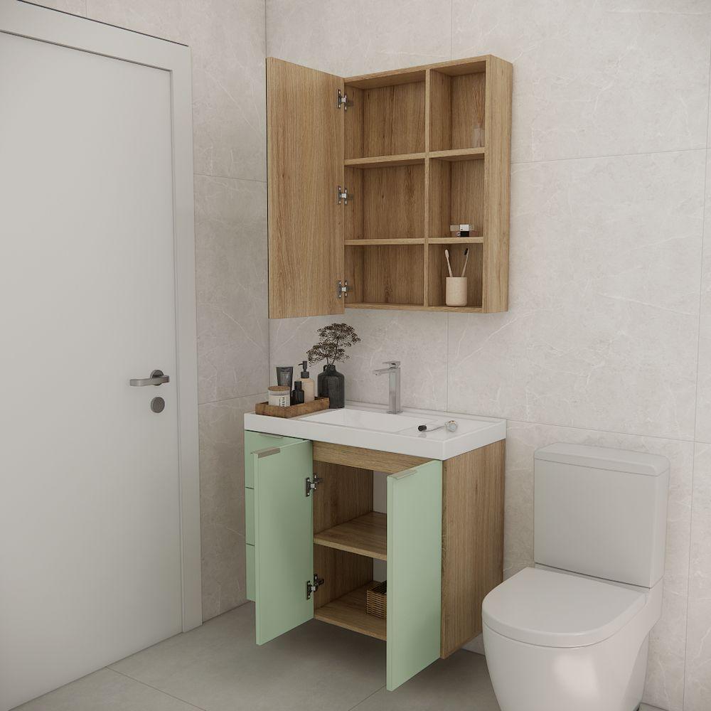 Conjunto De Banheiro Com Cuba Vittare 80cm Estilare CNJ5007 Carvalho-verde Gaveta Esquerda - 7